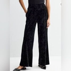 High Waist Wide-Leg Black Velvet Pants